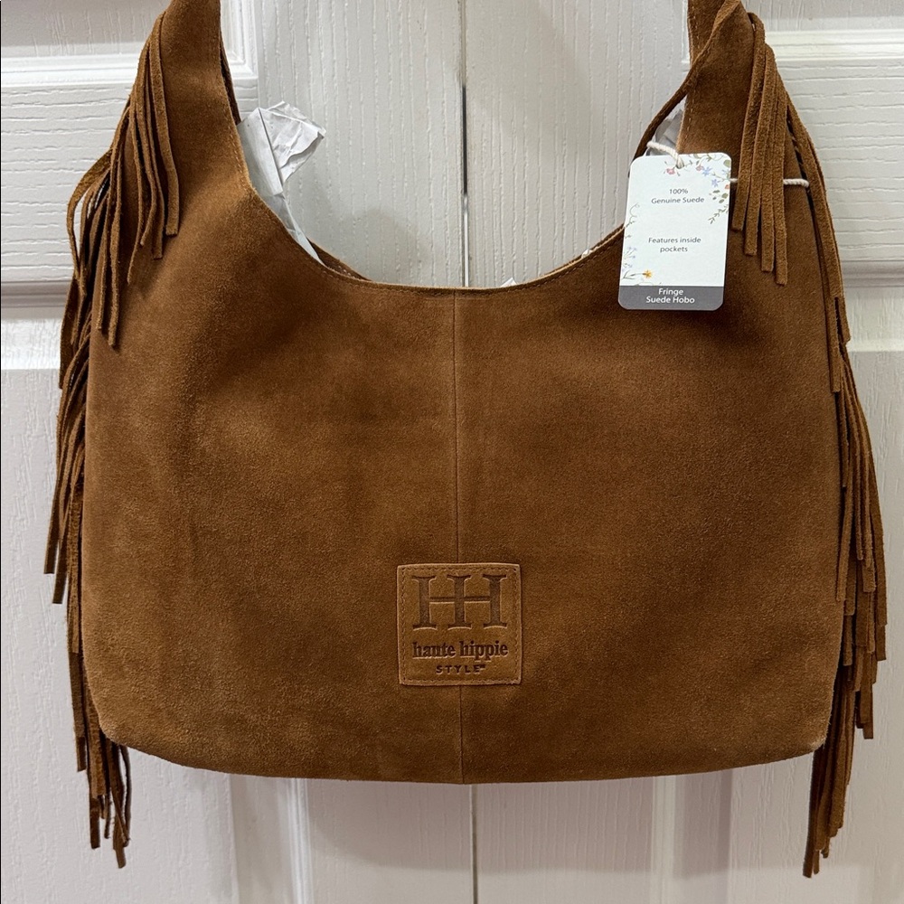 Haute Hippie Tan Suede Hobo Bag with Fringe - Picture 2 of 9